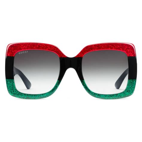 gucci square acetate sunglasses black green red|gucci 58mm polarized aviator sunglasses.